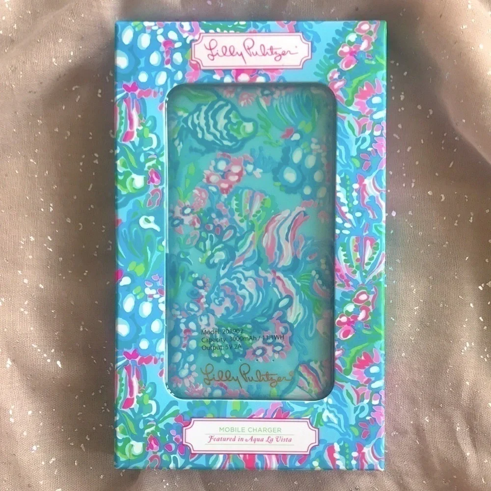 Brand New Lily Pulitzer Aqua La Vista Mobile Charger w/ USB Charging Cord